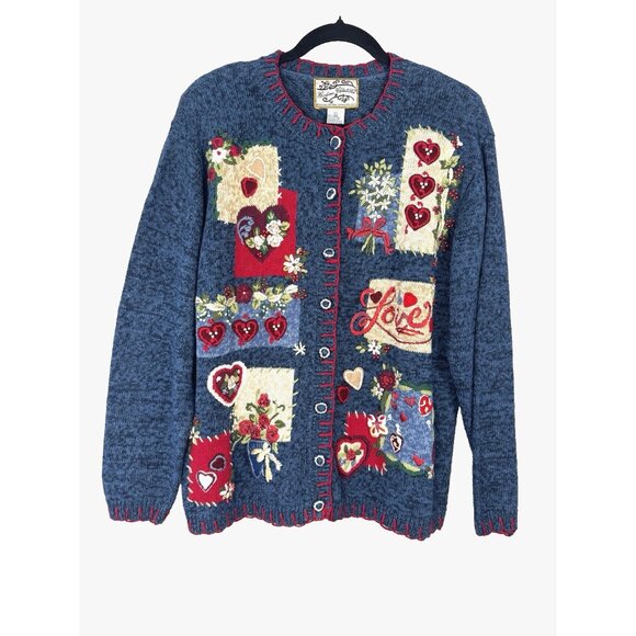 NWT Vintage Heirloom Large Valentines Embroidered Cardigan Grandma Cottagecore - Picture 1 of 11